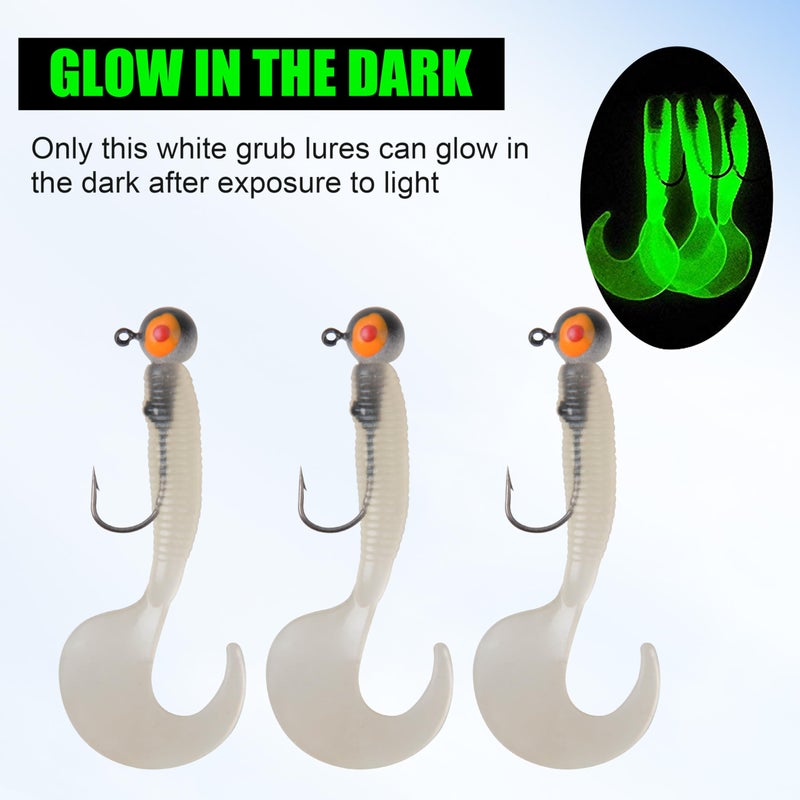 SILANON Grub Lures Fishing Jigs Head Hooks Kit- Soft Plastic Grub Tail Worm Lure Bait Crappie Jigs Buster Tubes Baits for Bass Trout Saltwater Freshwater Fishing 17pcs - Image 5